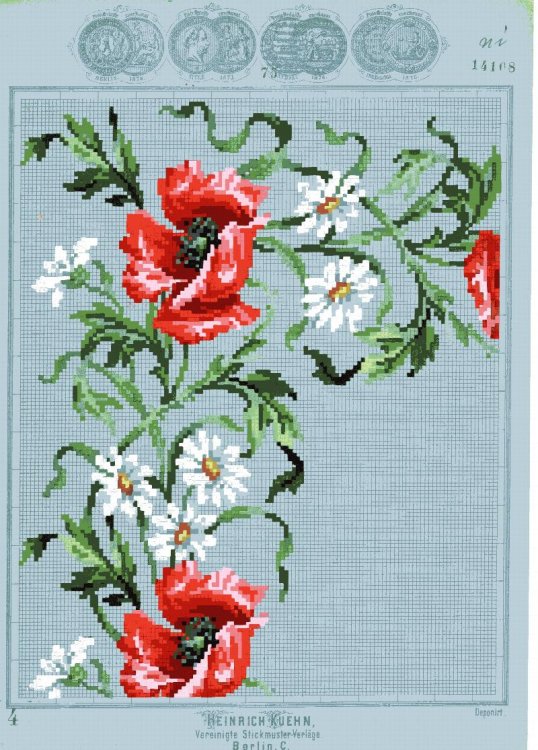 Berlin Wool Work: Red roses and White Daisies