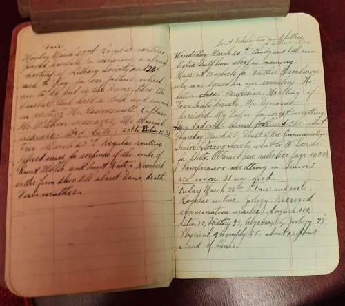 Manuscript diaries covering student life at Notre Dame University South Bend, 1908-1910) and working life as a postal worker in Boston (1912-1918)