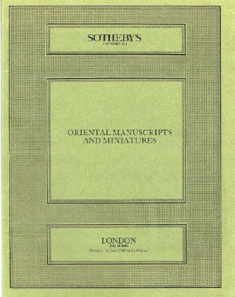 Oriental Manuscripts and Miniatures (London, 1 June 1987)