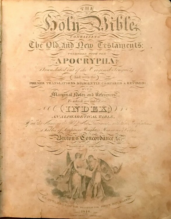The Holy Bible: Containing the Old and New Testaments: Translated out of the Original Tongues, and with the Former Translations Diligently Compared and Revised: with Marginal Notes and References: Together with the Apocrypha. To Which are Added an Index: an Alphabetical Table of all the Names in the