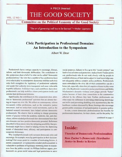 The Good Society: A PEGS Journal (Vol. 13, No. 1, 2004)