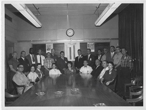 ORIGINAL PHOTOGRAPH OF LARGE GROUP OF WORKERS, MARSHALL SPACE FLIGHT CENTER