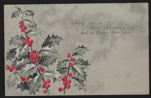 CHRISTMAS POSTCARD WITH HOLLY