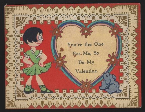 VINTAGE VALENTINE WITH LITTLE GIRL AND HER DOG