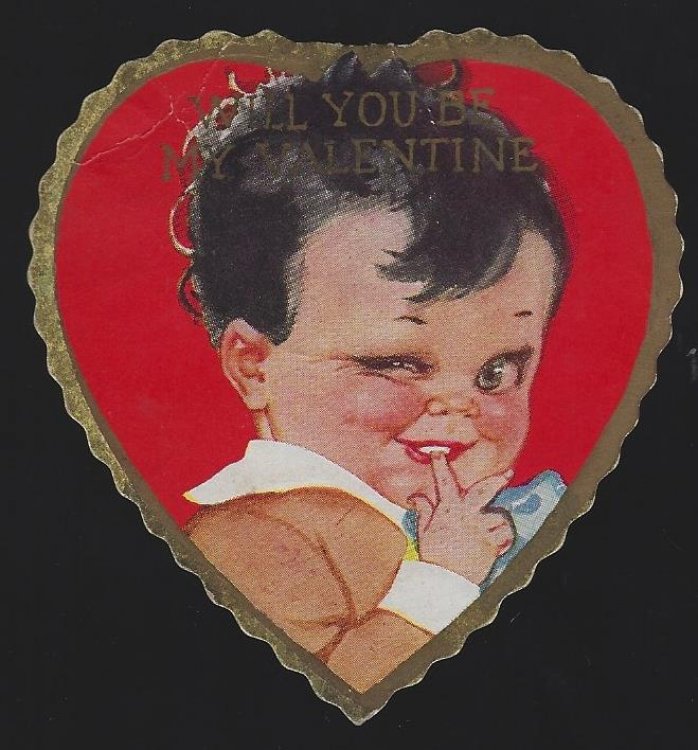 VINTAGE HEART SHAPED VALENTINE CARD WITH LITTLE BOY