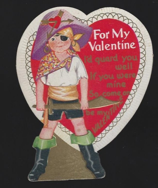 VINTAGE VALENTINE CARD WITH BOY DRESSED AS A PIRATE