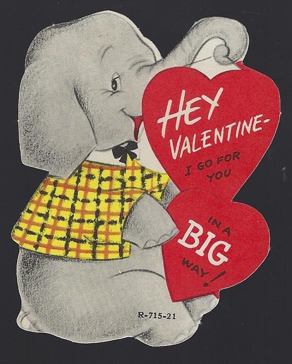 VINTAGE VALENTINE CARD WITH ELEPHANT