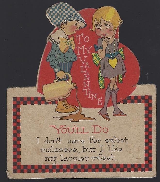 VINTAGE DIE CUT VALENTINE CARD WITH LITTLE BOY AND LITTLE GIRL
