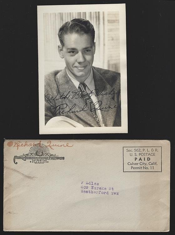 VINTAGE ORIGINAL STUDIO SIGNED PHOTOGRAPH OF RICHARD QUINE WITH ORIGINAL ENVELOPE