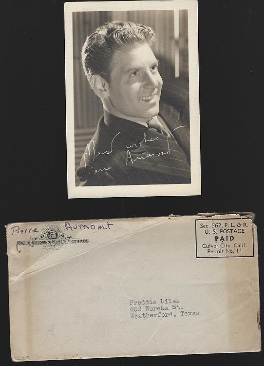 VINTAGE ORIGINAL STUDIO SIGNED PHOTOGRAPH OF PIERRE AUMONT WITH ORIGINAL ENVELOPE