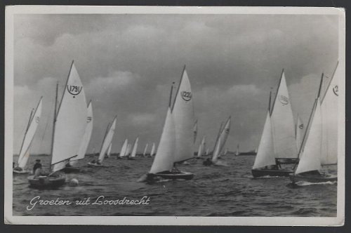 REAL PHOTO POSTCARD SAILBOATS AT GROETEN UIT LOOSDRECHT, NETHERLANDS