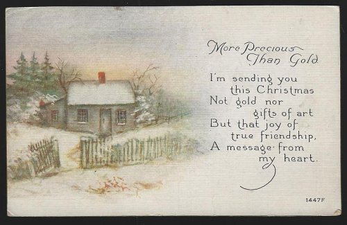 CHRISTMAS POSTCARD WITH SNOWY HOUSE