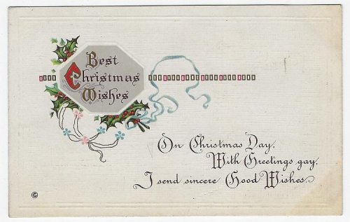 BEST CHRISTMAS WISHES POSTCARD WITH HOLLY