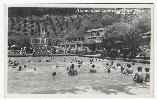 REAL PHOTO POSTCARD BALNEARIO DE SAN JOSE PURUA, MINERAL HOT SPRINGS SWIMMING POOL, MICHOACAN, MEXICO