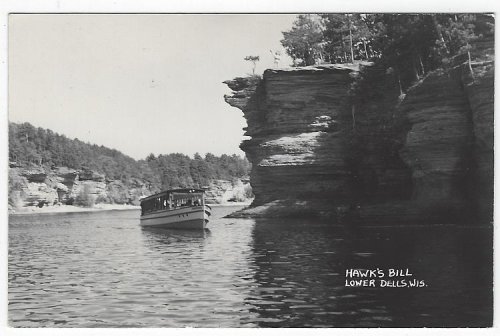 REAL PHOTO POSTCARD OF HAWK'S BILL, LOWER DELLS WISCONSIN DELLS, WISCONSIN