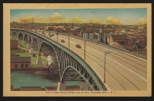 VIEW OF MAIN AVENUE BRIDGE LOOKING WEST, CLEVELAND, OHIO