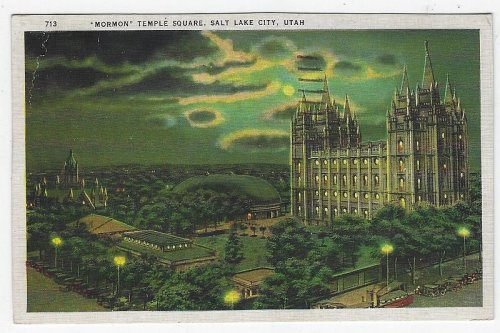 MORMON TEMPLE SQUARE AT NIGHT, SALT LAKE CITY, UTAH
