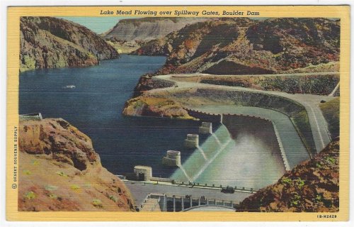 LAKE MEAD FLOWING OVER SPILLWAY GATES, BOULDER DAM, BOULDER CITY, NEVADA