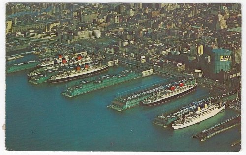 SHIPS FROM AROUND THE WORLD AT NEW YORK CITY PIERS, NEW YORK