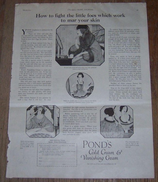 1921 LADIES HOME JOURNAL POND'S COLD CREAM AND VANISHING CREAM MAGAZINE ADVERTISEMENT