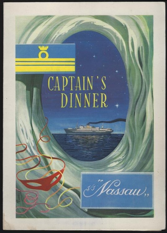 VINTAGE CAPTAIN'S DINNER MENU FOR S/S NASSAU, THE CRUISE SHIP, WEDNESDAY, JANUARY 21, 1959