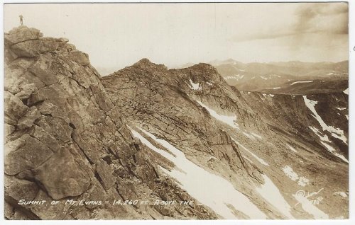 REAL PHOTO POSTCARD OF SUMMIT OF MT. EVANS, COLORADO