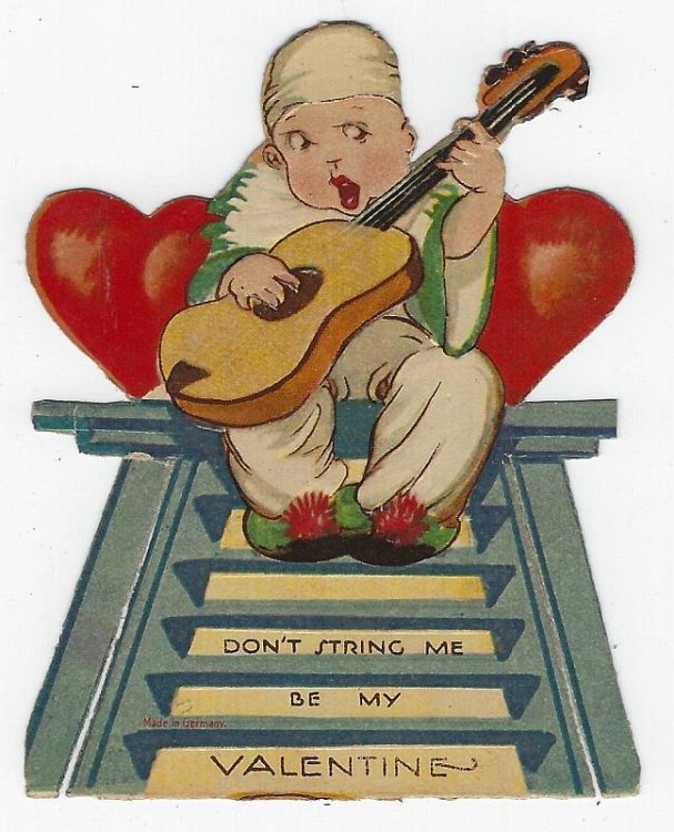 VINTAGE VALENTINE CARD WITH GUITAR PLAYER