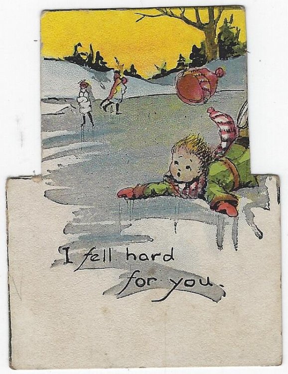 VINTAGE VALENTINE CARD WITH BOY ICE SKATING