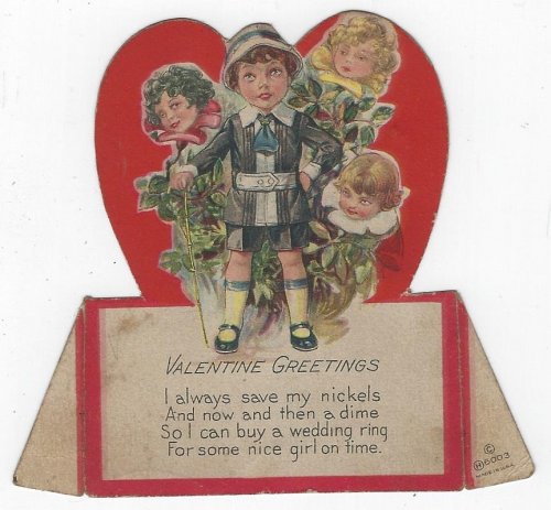 VINTAGE VALENTINE CARD WITH LITTLE BOY AND FLOWER GIRLS