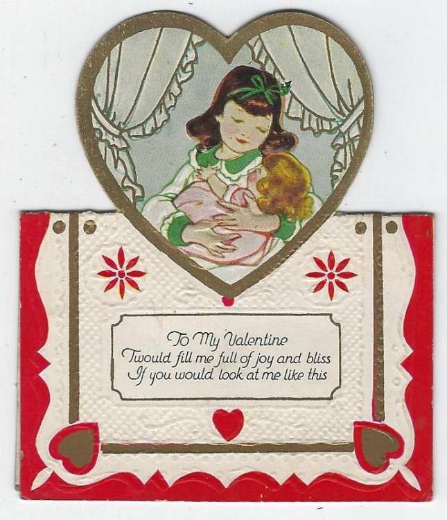 VINTAGE VALENTINE CARD WITH LITTLE GIRL AND BABY
