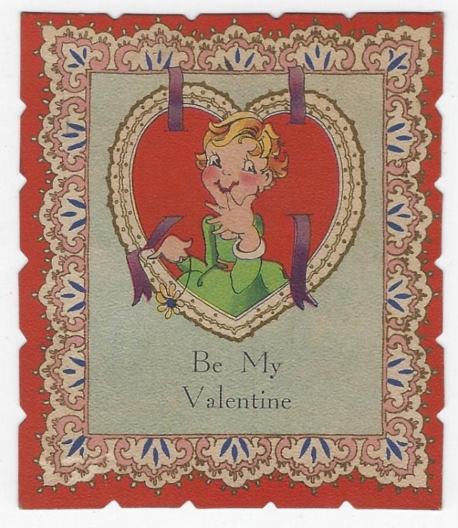 VINTAGE VALENTINE CARD WITH LOVELY LADY