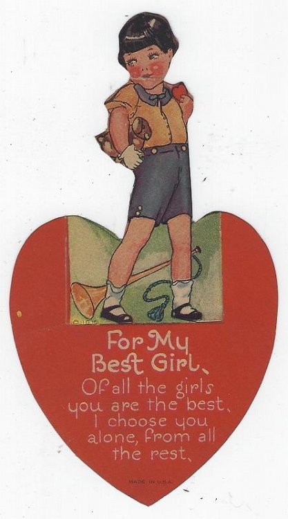 VINTAGE VALENTINE CARD WITH LITTLE BOY FOR MY BEST GIRL