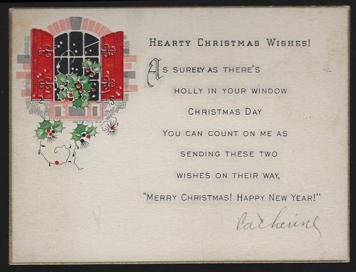 HEARTY CHRISTMAS WISHES CARD WITH WINDOW AND HOLLY