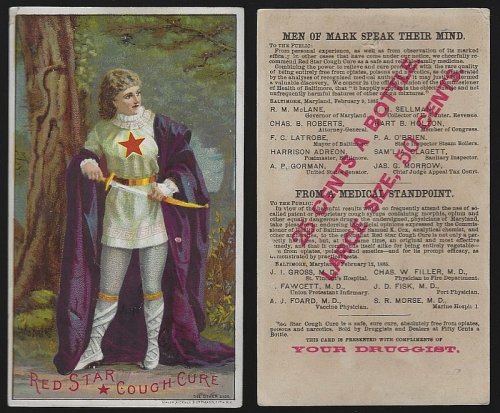 VICTORIAN TRADE CARD FOR RED STAR COUGH CURE WITH LOVELY LADY