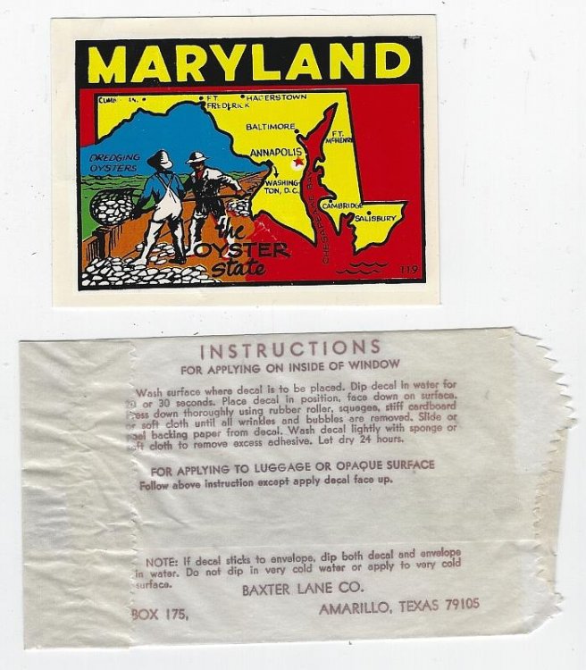 VINTAGE SOUVENIR DECAL FROM MARYLAND