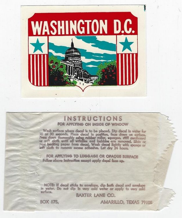 VINTAGE SOUVENIR DECAL FROM WASHINGTON D. C.