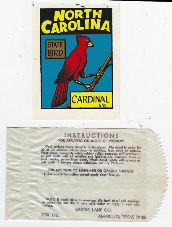 VINTAGE SOUVENIR DECAL FROM NORTH CAROLINA