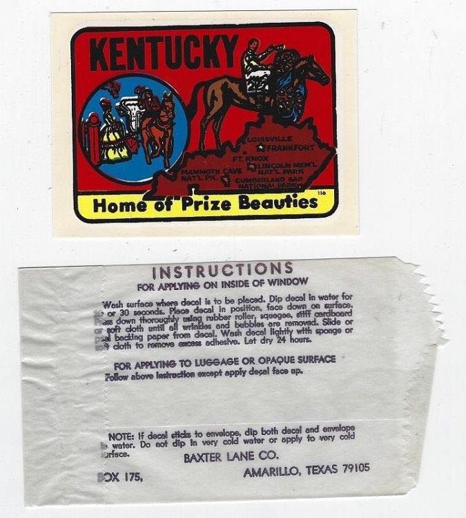 VINTAGE SOUVENIR DECAL FROM KENTUCKY