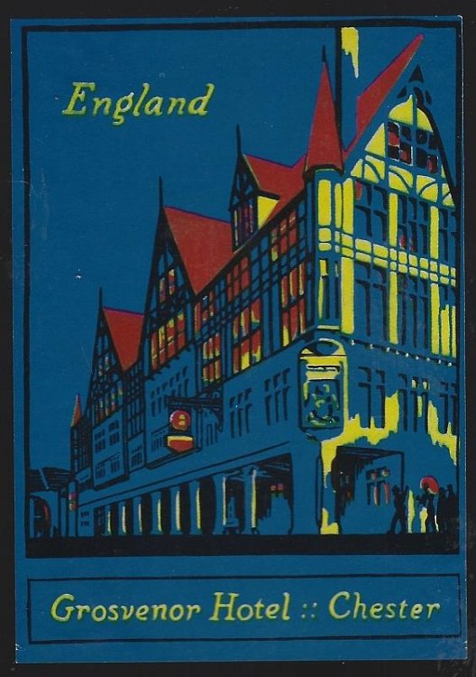 VINTAGE LUGGAGE LABEL FOR GROSVENOR HOUSE, CHESTER, ENGLAND