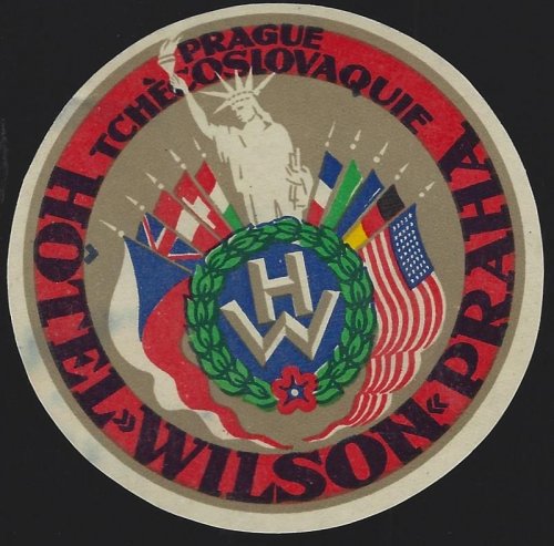 VINTAGE LUGGAGE LABEL FOR HOTEL WILSON PRAHA, PRAGUE,CZECHOSLOVAKIA