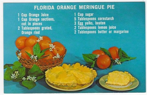 RECIPE POSTCARD FLORIDA ORANGE MERINGUE PIE