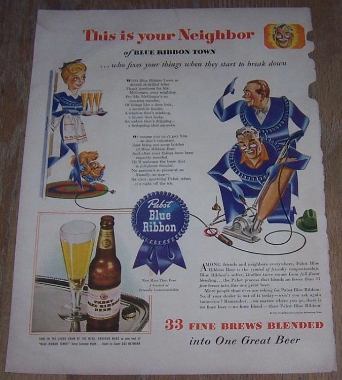 1943 PABST BLUE RIBBON BEER LIFE MAGAZINE COLOR ADVERTISEMENT
