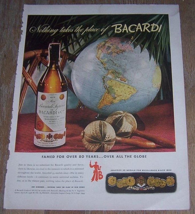 1943 BARCARDI RUM LIFE MAGAZINE COLOR ADVERTISEMENT