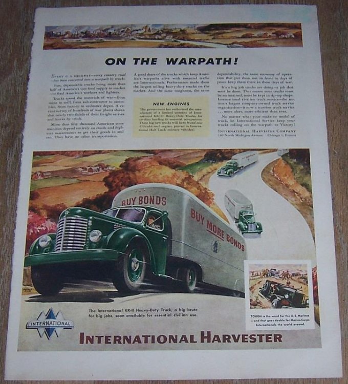 1943 INTERNATIONAL HARVESTER WORLD WAR II LIFE MAGAZINE COLOR ADVERTISEMENT