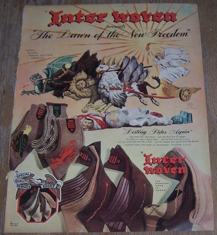 1943 INTER WOVEN SOCKS WORLD WAR II LIFE MAGAZINE COLOR ADVERTISEMENT