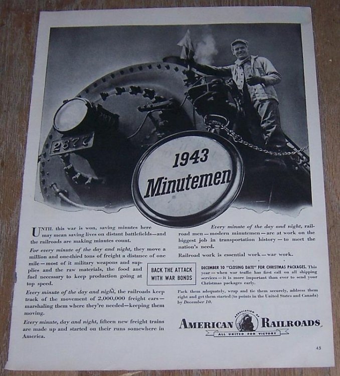 1943 AMERICAN RAILROADS WORLD WAR II LIFE MAGAZINE ADVERTISEMENT
