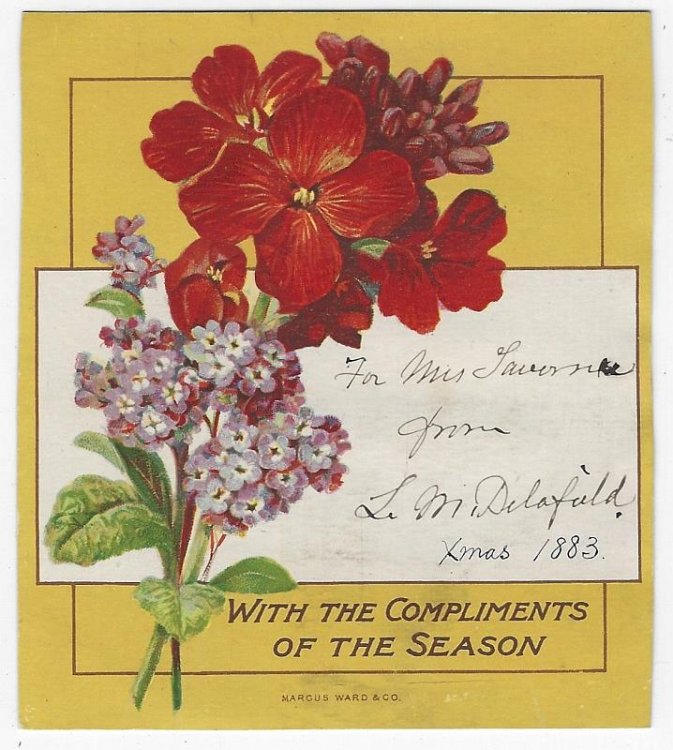 WITH THE COMPLIMENTS OF THE SEASON CHRISTMAS CARD WITH FLOWERS
