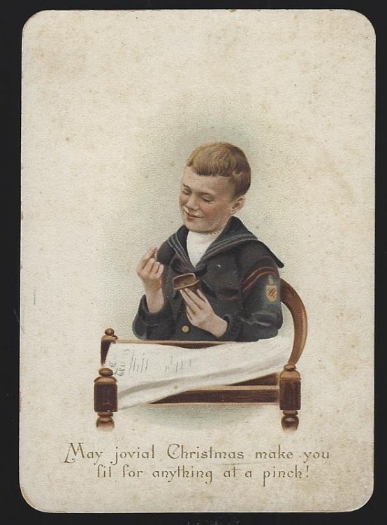 VICTORIAN CHRISTMAS CARD WITH SNUFFING SAILOR