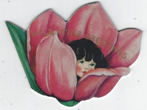 VINTAGE FLOWER SHAPED VALENTINE CARD WITH FLOWER LADY