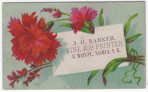 VICTORIAN TRADE CARD FOR J. H. BARKER, FINE JOB PRINTER